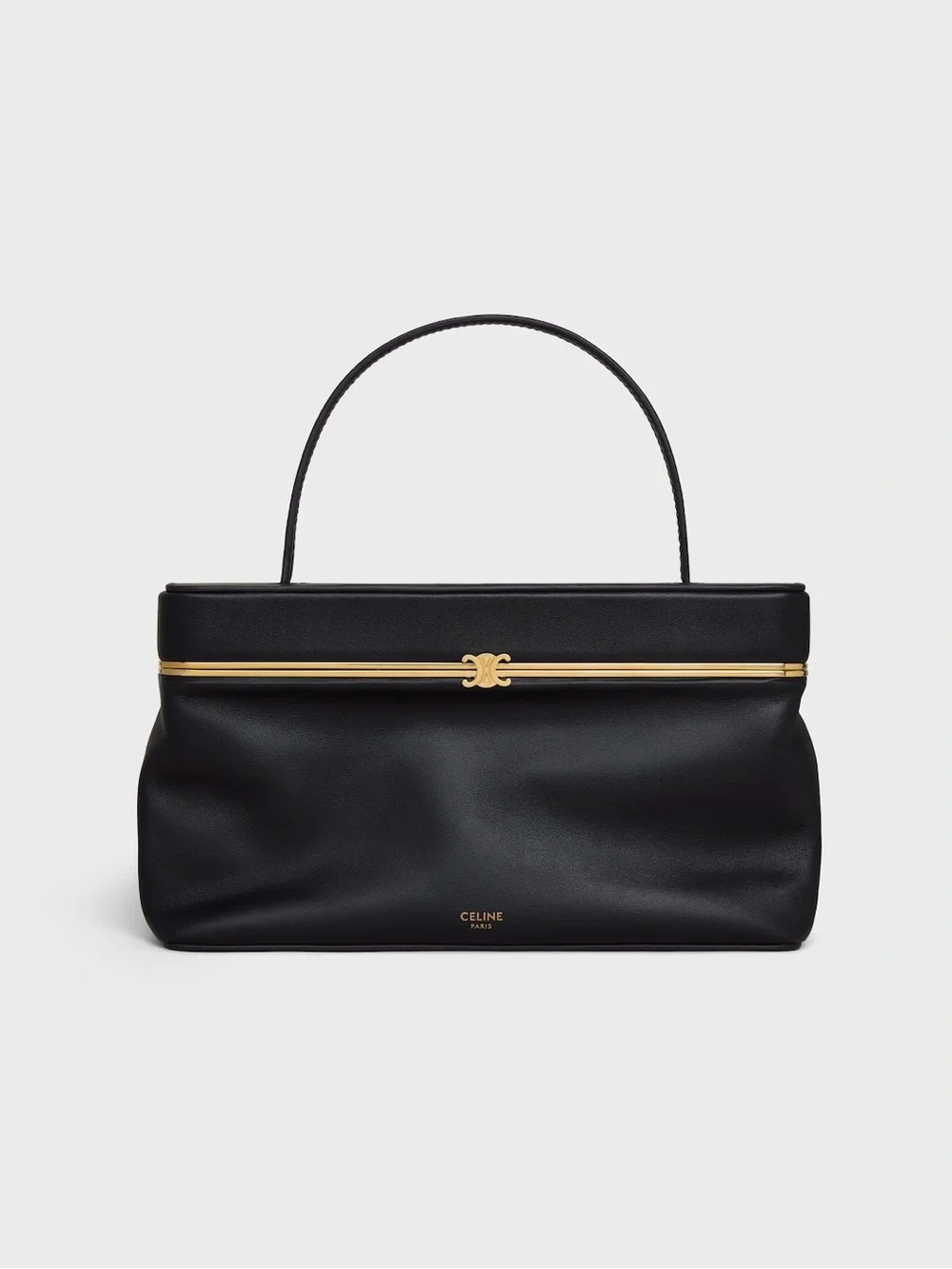 Celine rectangle Black Leather Top-Handle Satchel with Gold Hardware